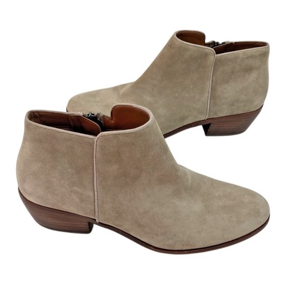 *Sam Edelman Petty Ankle Booties Womens Size 7.5 Taupe Suede Leather Zip Boots - Picture 1 of 13